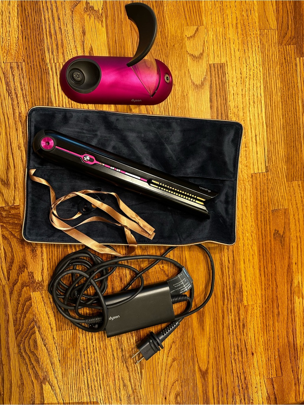 Dyson Black Hair Straightener with Pink and Gold Accents